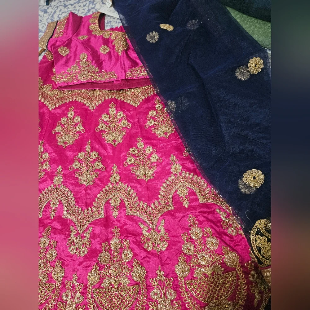 Traditional Women’s Pink Lehenga with Gold Embroidery - Picture 6 of 8